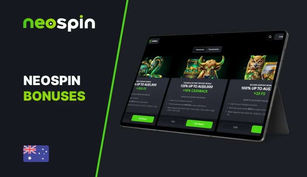Bonus offers and promotions displayed at Neospin