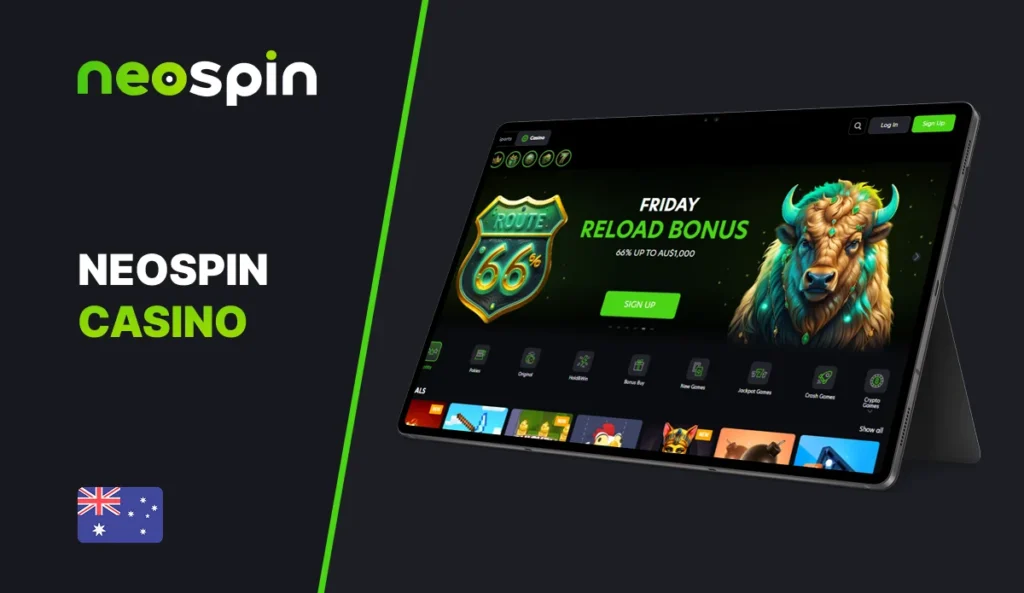Neospin online casino lobby interface on desktop