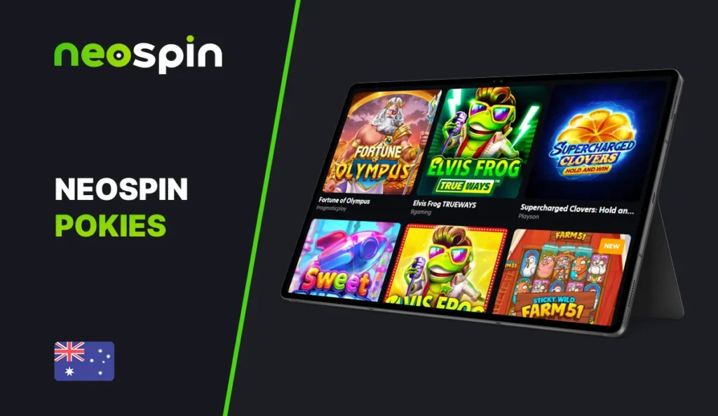 Pokies selection available in the Neospin casino lobby